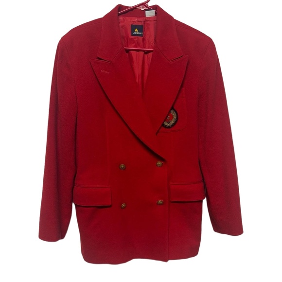 Liz Sport Blazer Womens 8 Wool Red DoubleBreasted BrassButton Preppy Classic - Picture 1 of 6